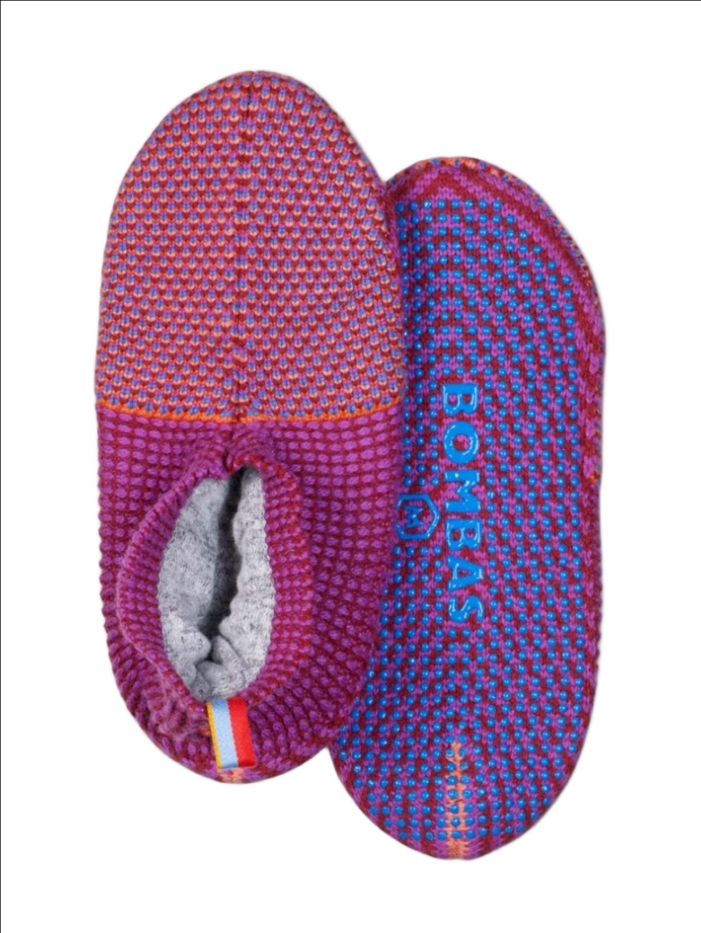 🆕 BOMBAS THE GRIPPER PINK TRI COLOR WOOL BLEND CUSHIONED SOCK SLIPPERS
